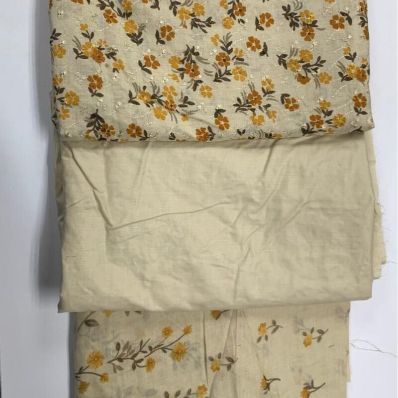 Unstitched soft cotton printed and chiken kari emboridered suits - Image 2