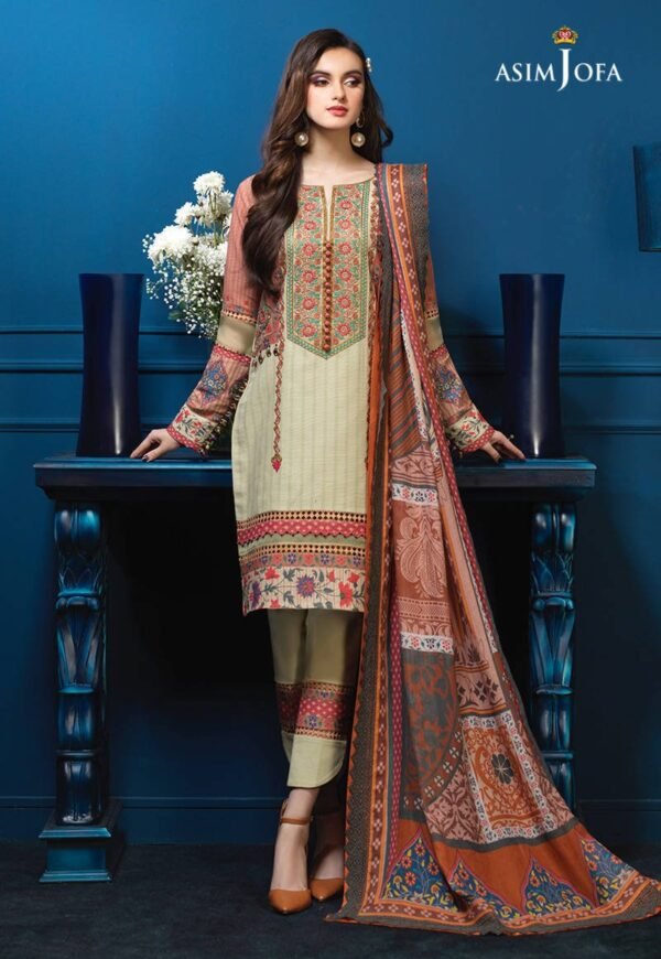 A model wearing Asim Jofa Khaddar Suit AJE-06. buy now