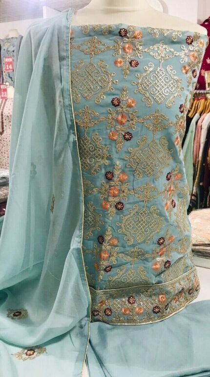 Unstitched Asian pakistani indian shalwar kameez Chiffon embroidered suits.
