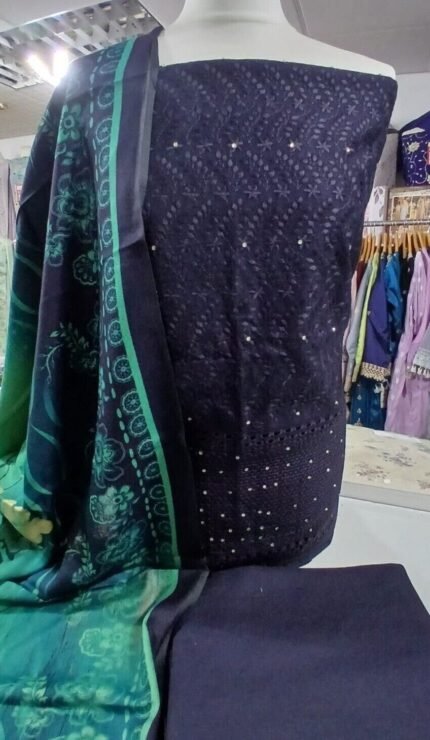 Unstitched pakistani indian Dhanak chiken kari embroidered winter suits.