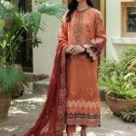 Farasha Embroidered Lawn Suit Unstitched 3 Piece Design 03-RUSSET- Festive Collection