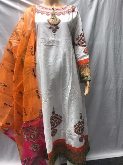NEW EMBROIDERED 3 PIECE READYMADE COTTON FROCK SUITS R03