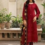 Farasha Embroidered Khaddar Suits Unstitched 3 Piece Design 01 Carmine - Winter Collection