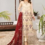 La Fleur By Maryam's Embroidered Chiffon Suits Unstitched 3 Piece Design MR-32 Sandcastle - Luxury Collection