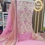 Ladies Unstitched soft cotton printed thread work shalwar kameez 3 piece suits.