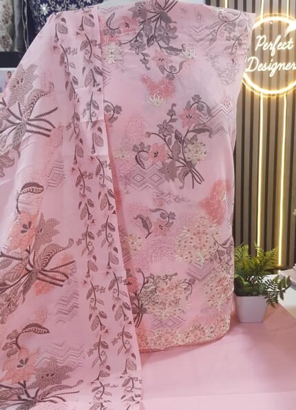 Unstitched Asian Chiken kari embroidery Cotton shalwar kameez suits
