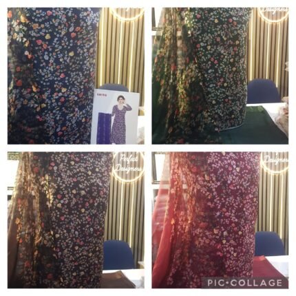 Unstitched Asian Pakistani indian printed Crape Silk Kameez and salwar suits.