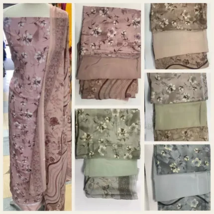 Unstitched Asian Pakistani indian printed Crape Silk Kameez and salwar suits.