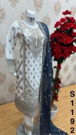 New designer ready made 3Piece chiffon embroidered suit with beads work D-1192 - Image 5