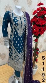 New designer ready made 3Piece chiffon embroidered suit with beads work D-1192 - Image 2