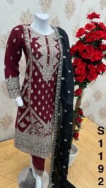New designer ready made 3Piece chiffon embroidered suit with beads work D-1192 - Image 3