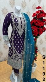 New designer ready made 3Piece chiffon embroidered suit with beads work D-1192 - Image 4