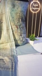 Unstitched pakistani Indian Embroidered alpine winter suits with printed alpine dupatta - Image 2