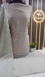 Unstitched pakistani Indian Printed alpine winter suits with embroidered shawl D-14127 - Image 2