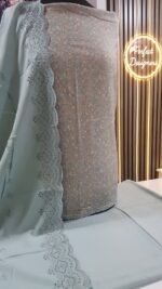 Unstitched pakistani Indian Printed alpine winter suits with embroidered shawl D-14127