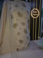 Unstitched pakistani Indian Embroidered alpine winter suits with embroidered shawl D-845 - Image 4