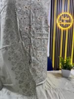 Unstitched pakistani Indian Embroidered alpine winter suits with embroidered shawl D-14128 - Image 6