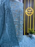 Unstitched pakistani Indian Embroidered alpine winter suits with embroidered shawl D-14128 - Image 5