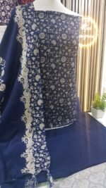 Unstitched Embroidered marina winter suits with printed pashmina shawl - Image 4
