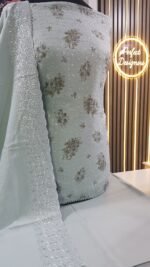 Unstitched pakistani Indian Embroidered alpine winter suits with embroidered shawl D-845 - Image 8