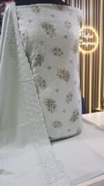 Unstitched pakistani Indian Embroidered alpine winter suits with embroidered shawl D-845 - Image 12