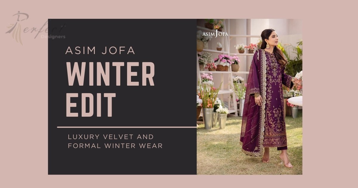 Pakistani woman wearing Asim Jofa velvet winter dress for formal events in the UK