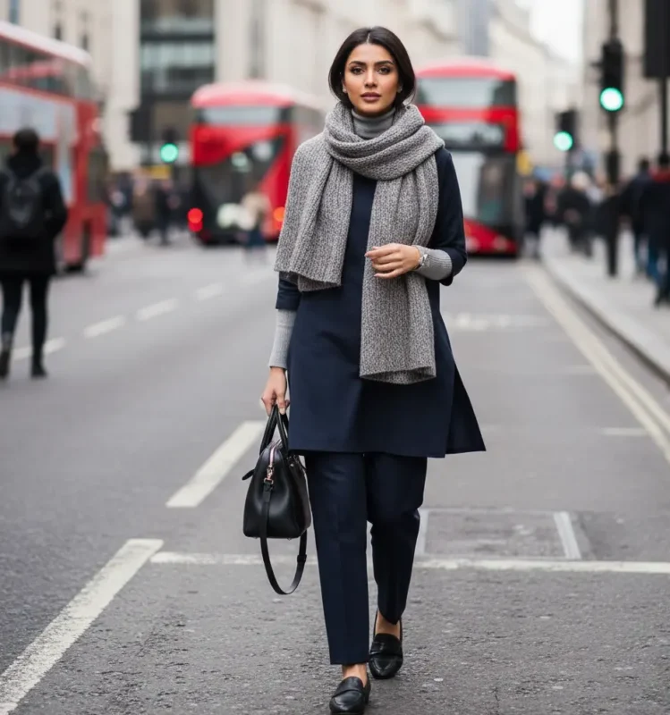 5 Office Looks for British Pakistani Women - Khaddar Cord Set with Turtleneck and Loafers