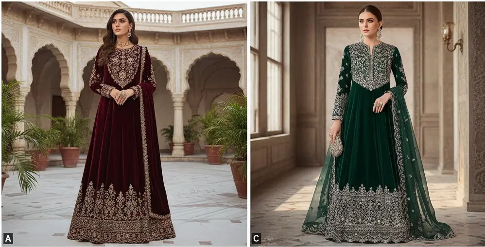 pakistani velvet dresses for uk weddings